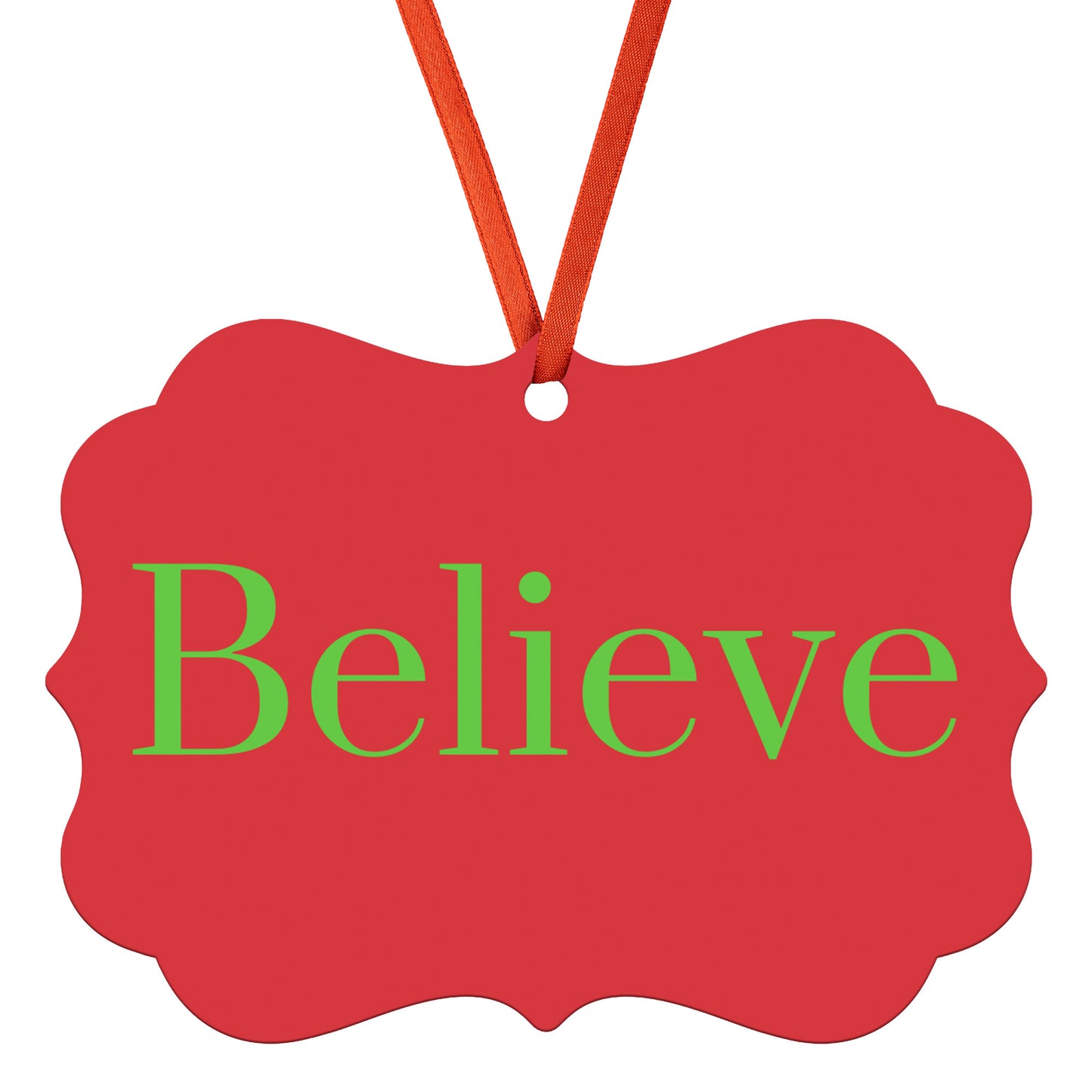 “Believe” Medallion Ornament (Colored Background & Font)