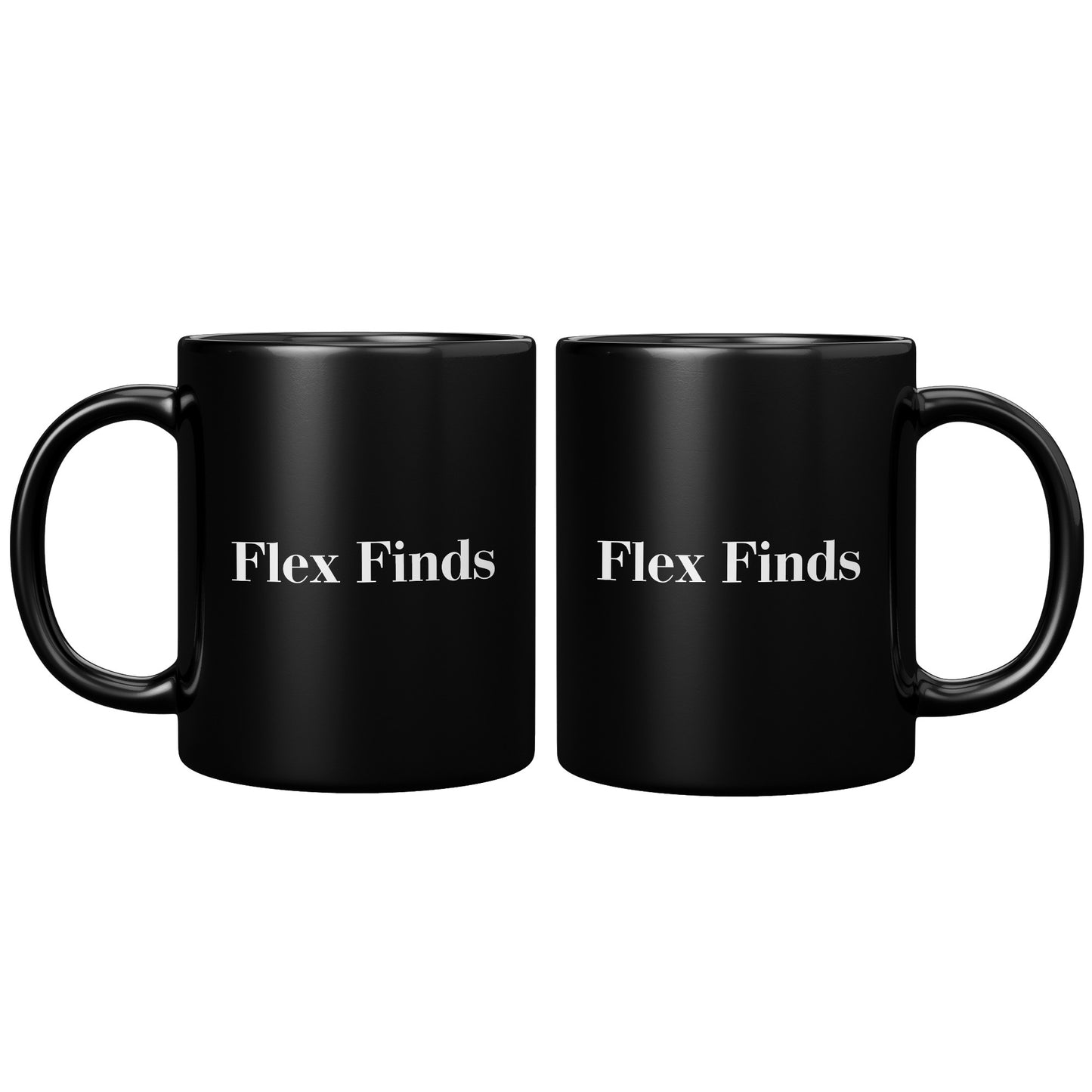 Black “Flex Finds” Logo Mug