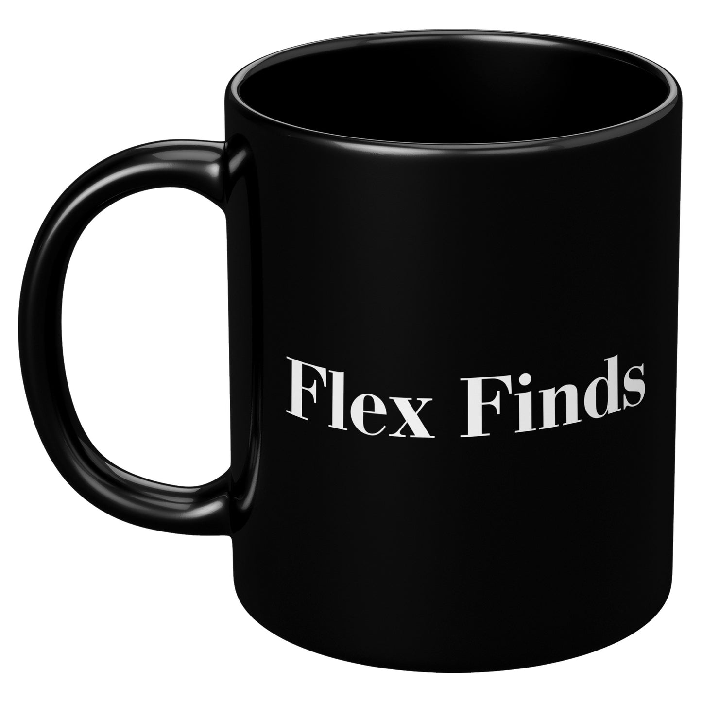 Black “Flex Finds” Logo Mug