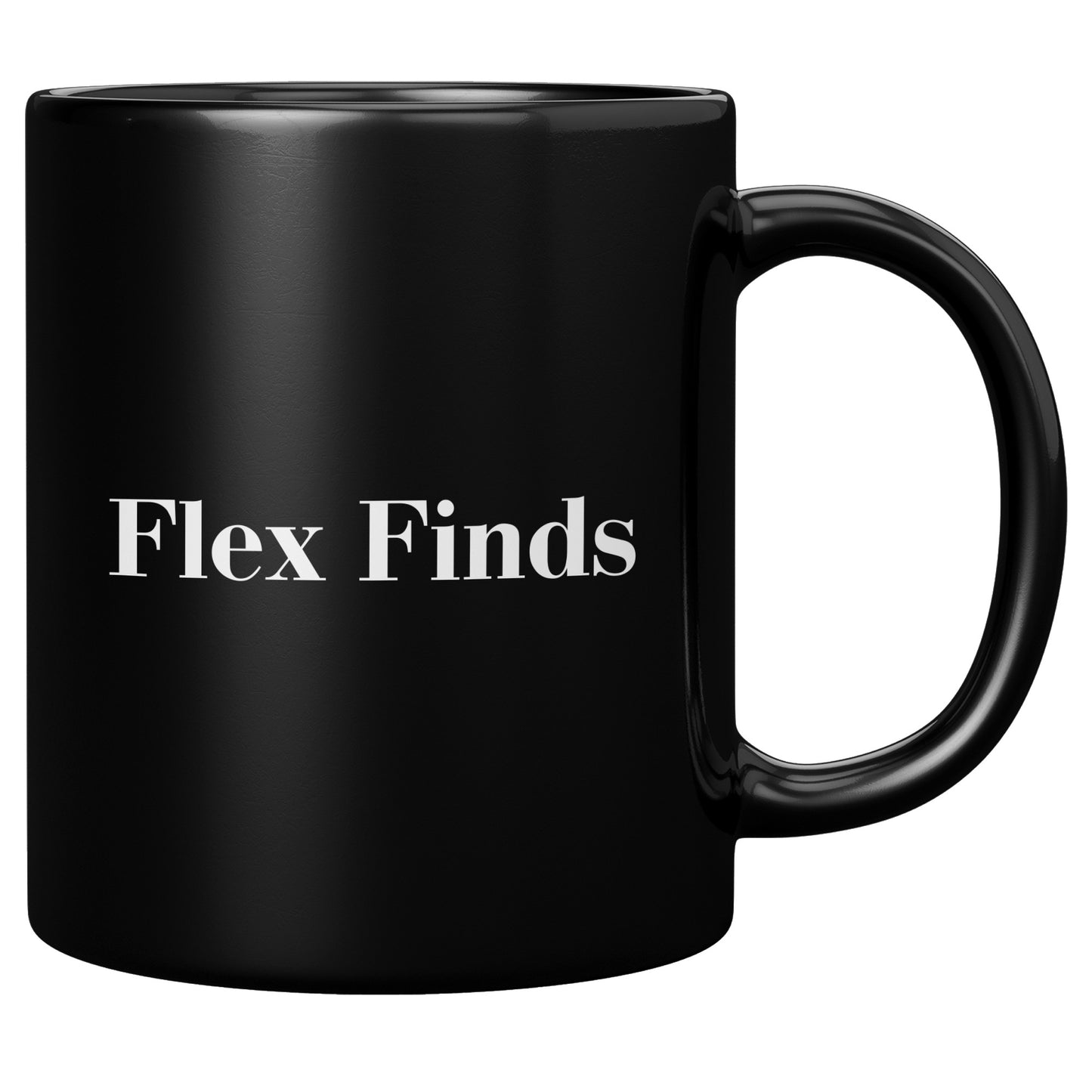 Black “Flex Finds” Logo Mug