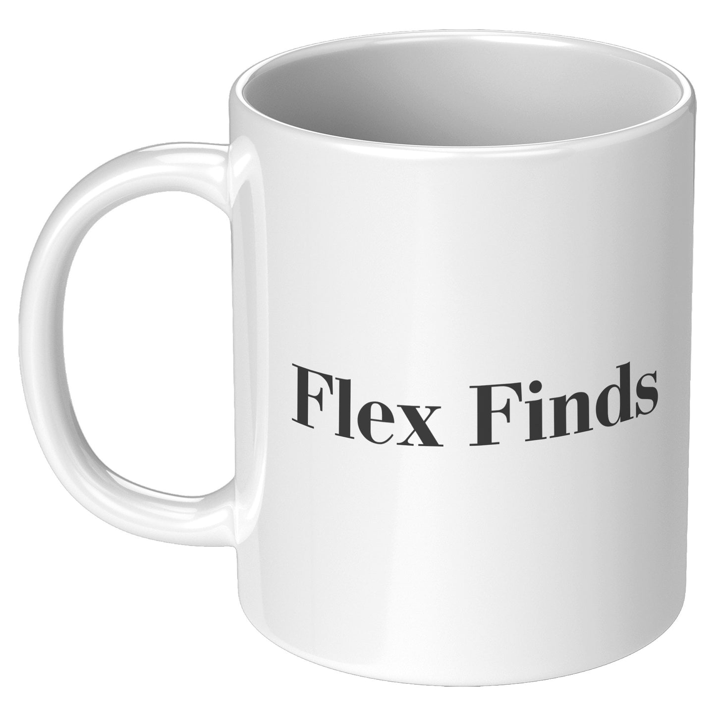 White “Flex Finds” Logo Mug