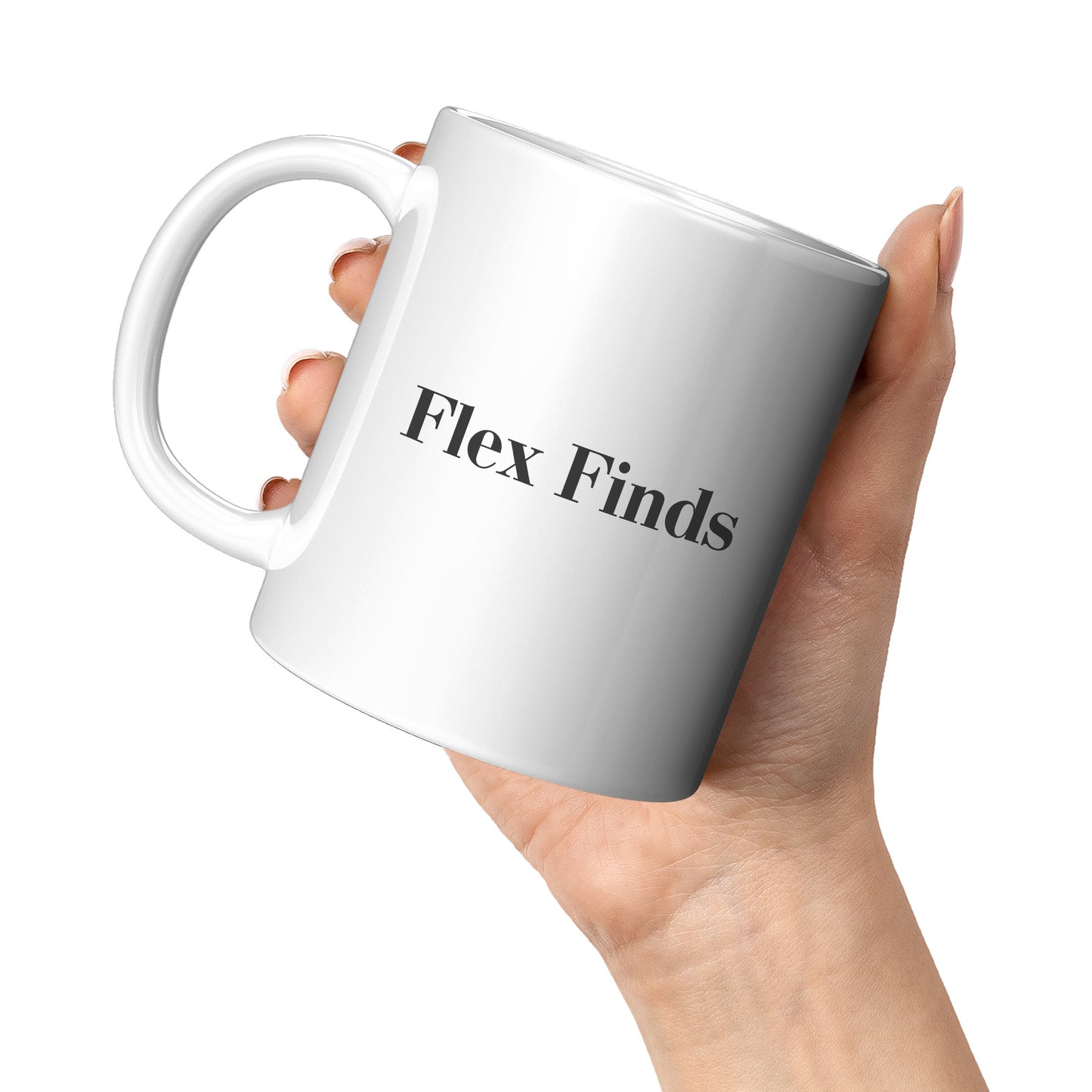 White “Flex Finds” Logo Mug
