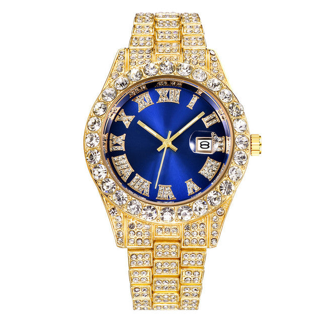 Iced Out Roman Numeral Date Watch