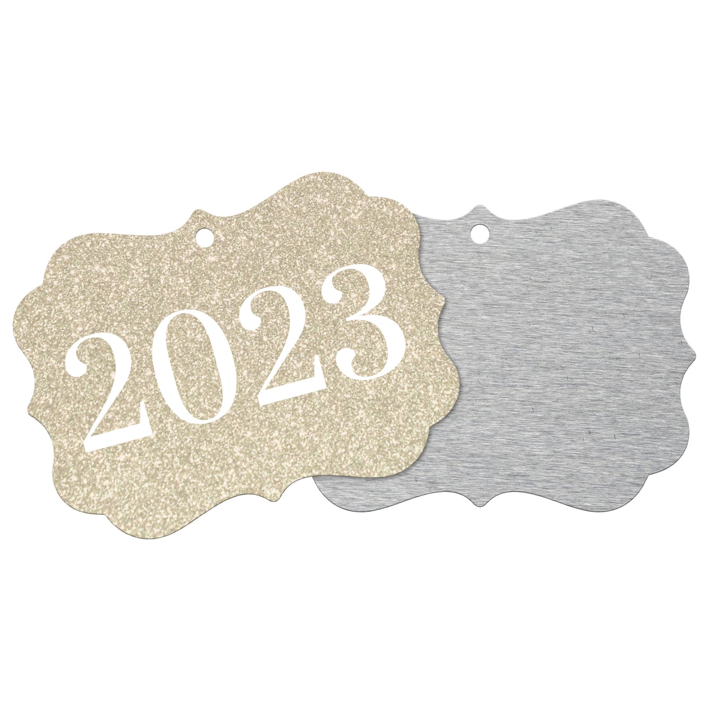 “2023” Medallion Ornament (Gold Glitter Background)