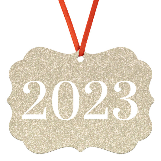 “2023” Medallion Ornament (Gold Glitter Background)