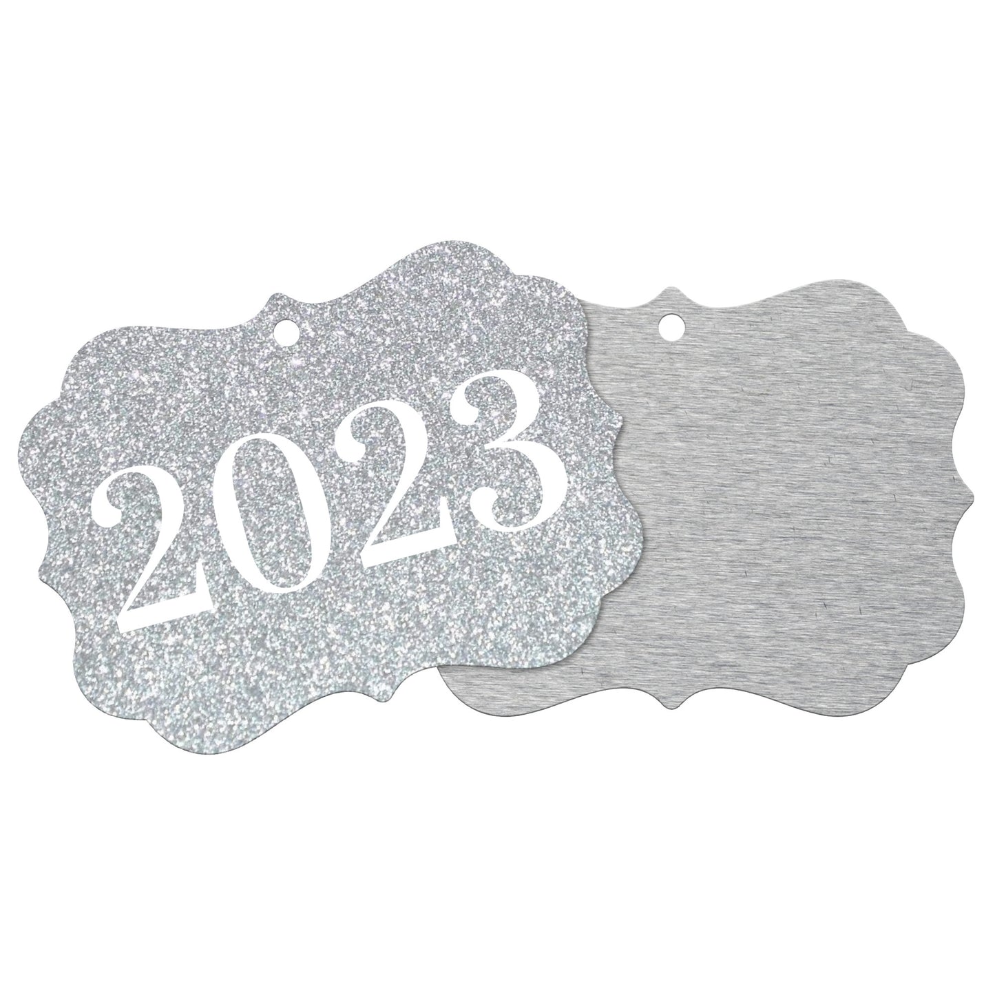“2023” Medallion Ornament (Silver Glitter Background)