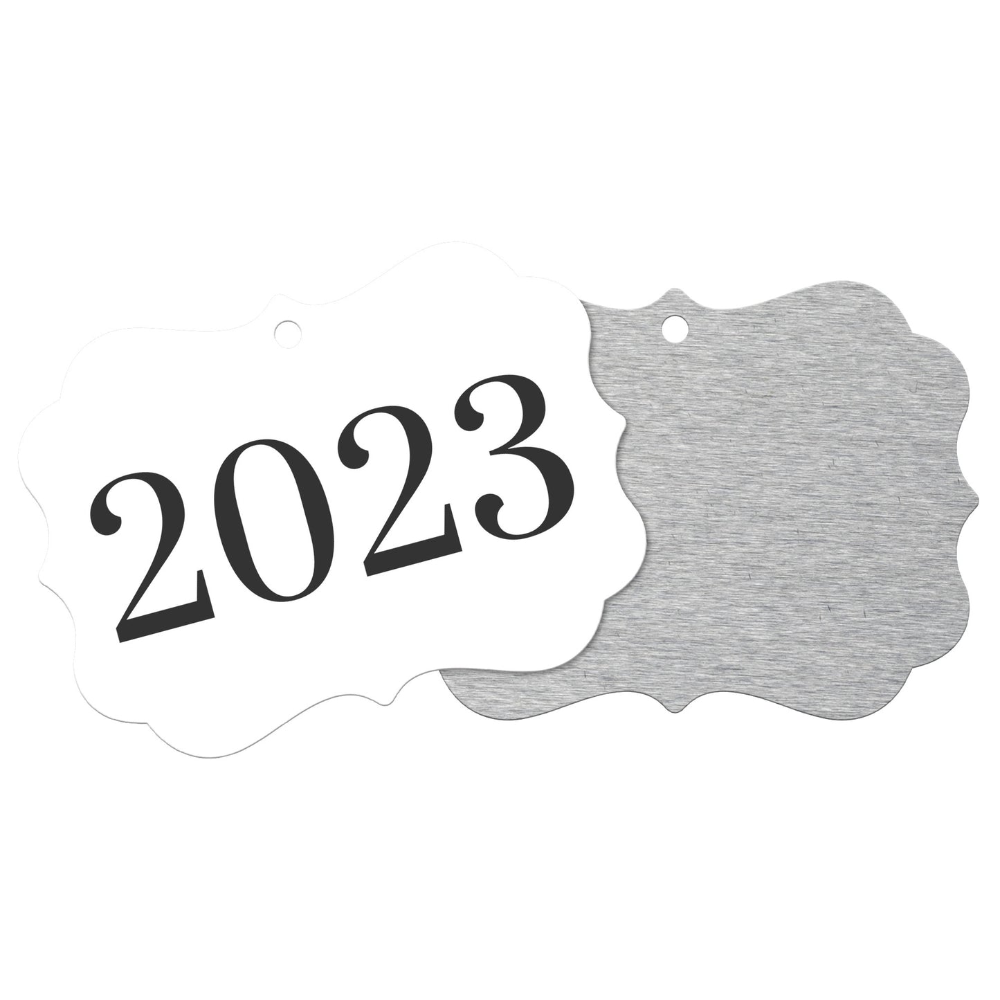 “2023” Medallion Ornament (White Background w/ Colored Font)