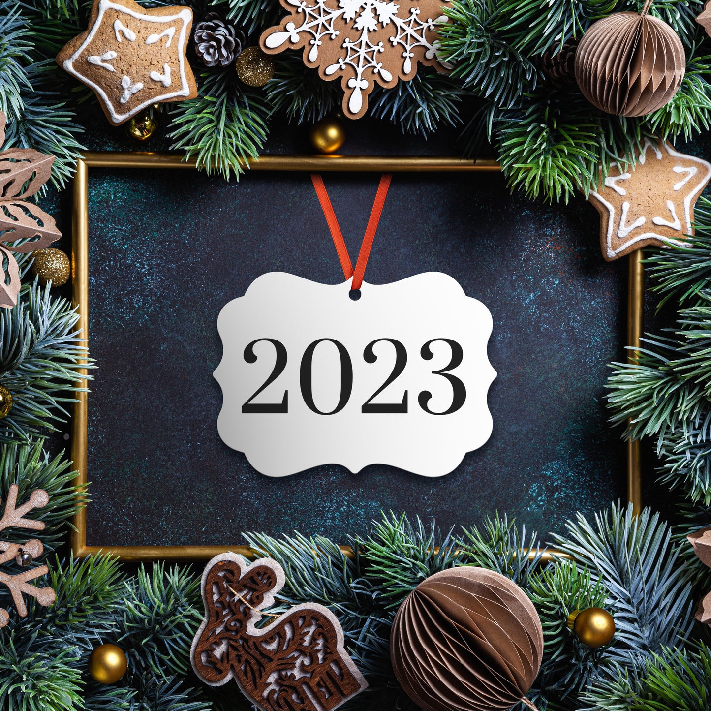 “2023” Medallion Ornament (White Background w/ Colored Font)