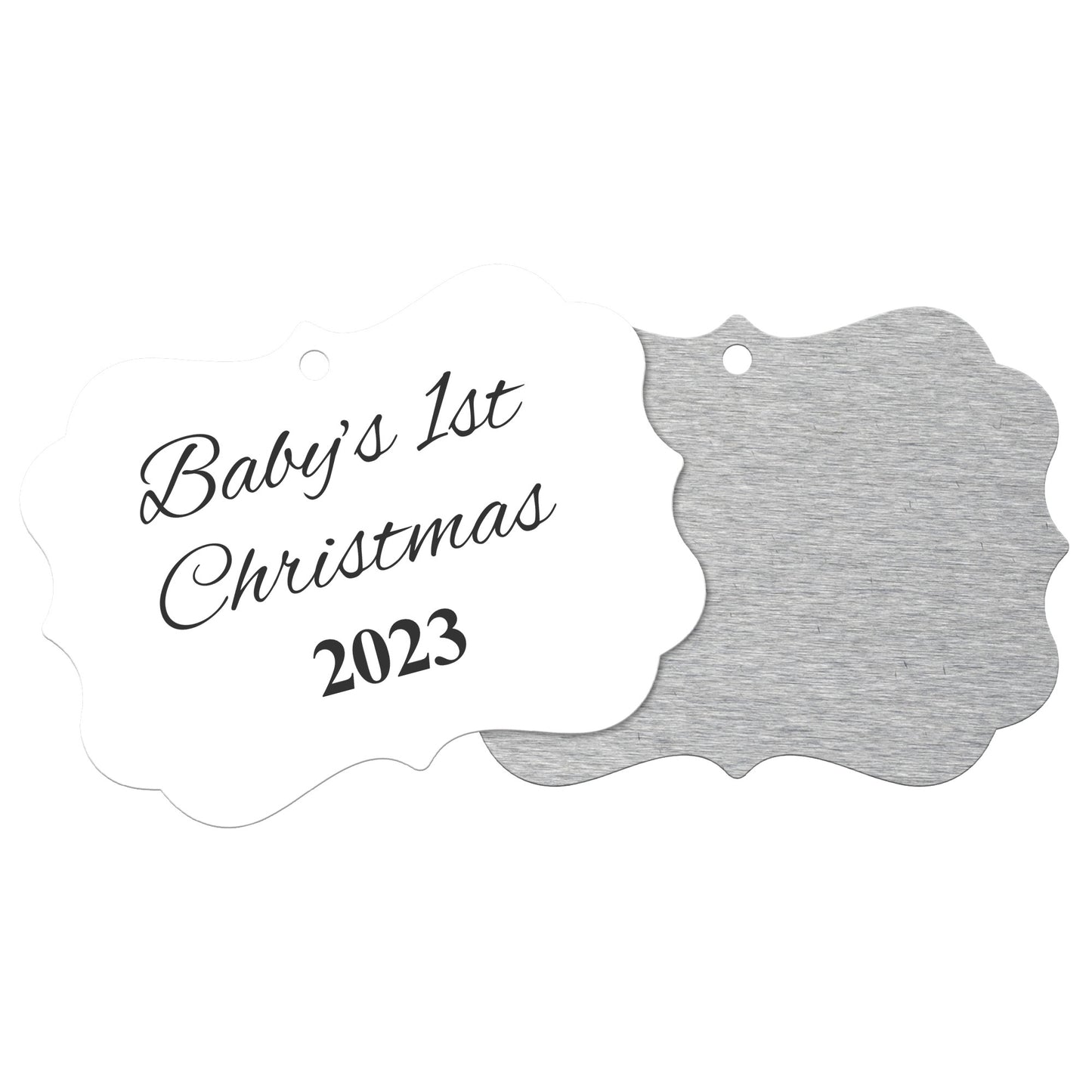 “Baby’s 1st Christmas” Medallion Ornament (White Background w/ Colored Font)