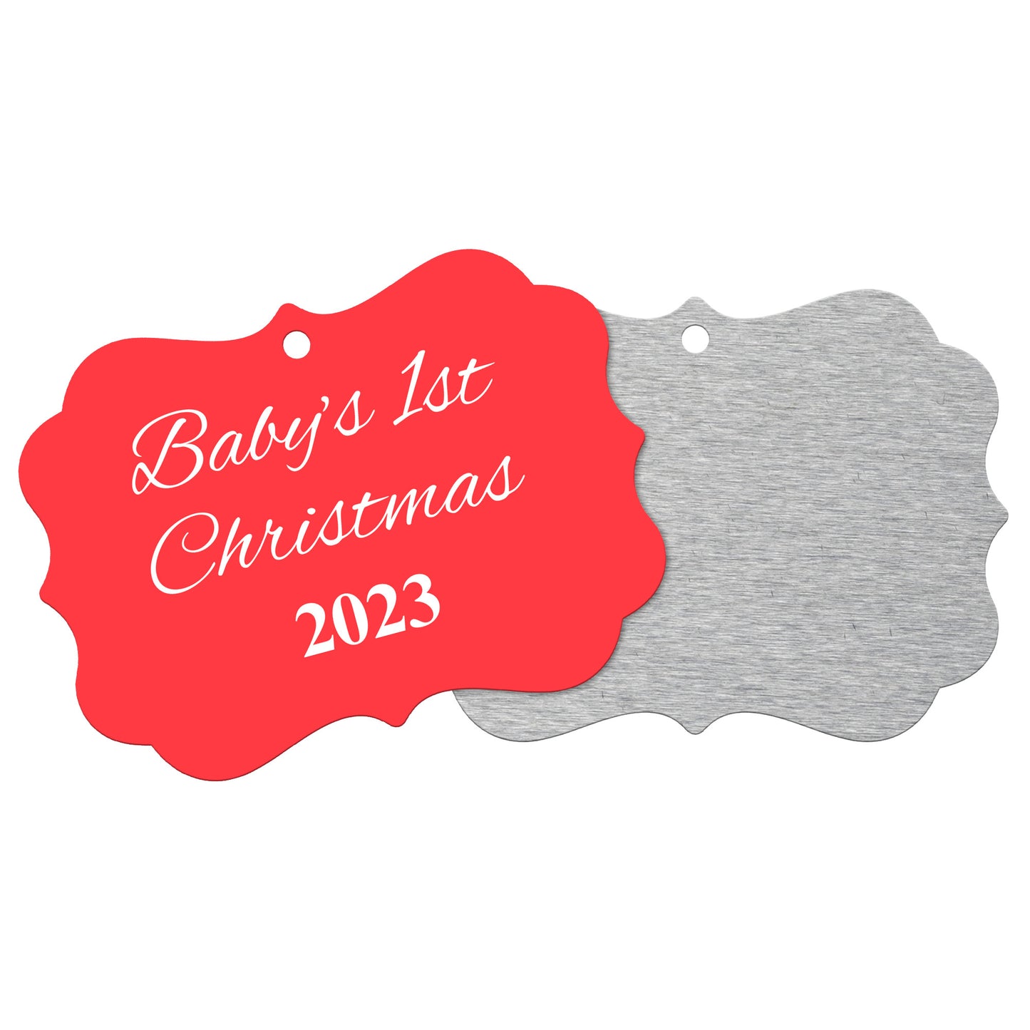 “Baby’s 1st Christmas” Medallion Ornament (Colored Background w/ White Font)