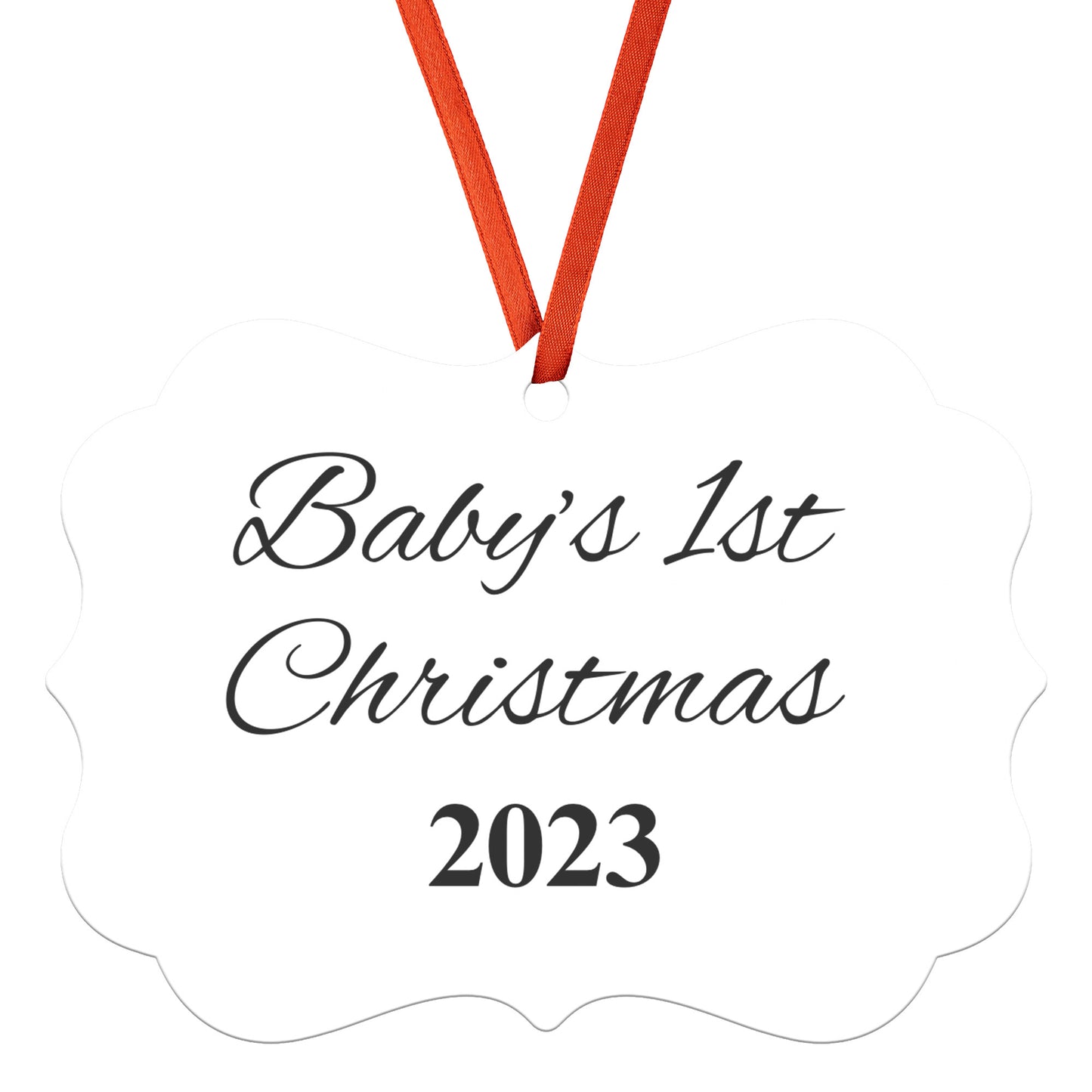 “Baby’s 1st Christmas” Medallion Ornament (White Background w/ Colored Font)