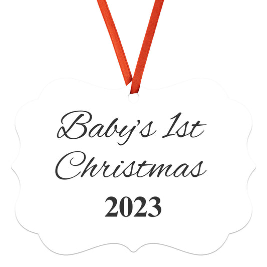 “Baby’s 1st Christmas” Medallion Ornament (White Background w/ Colored Font)