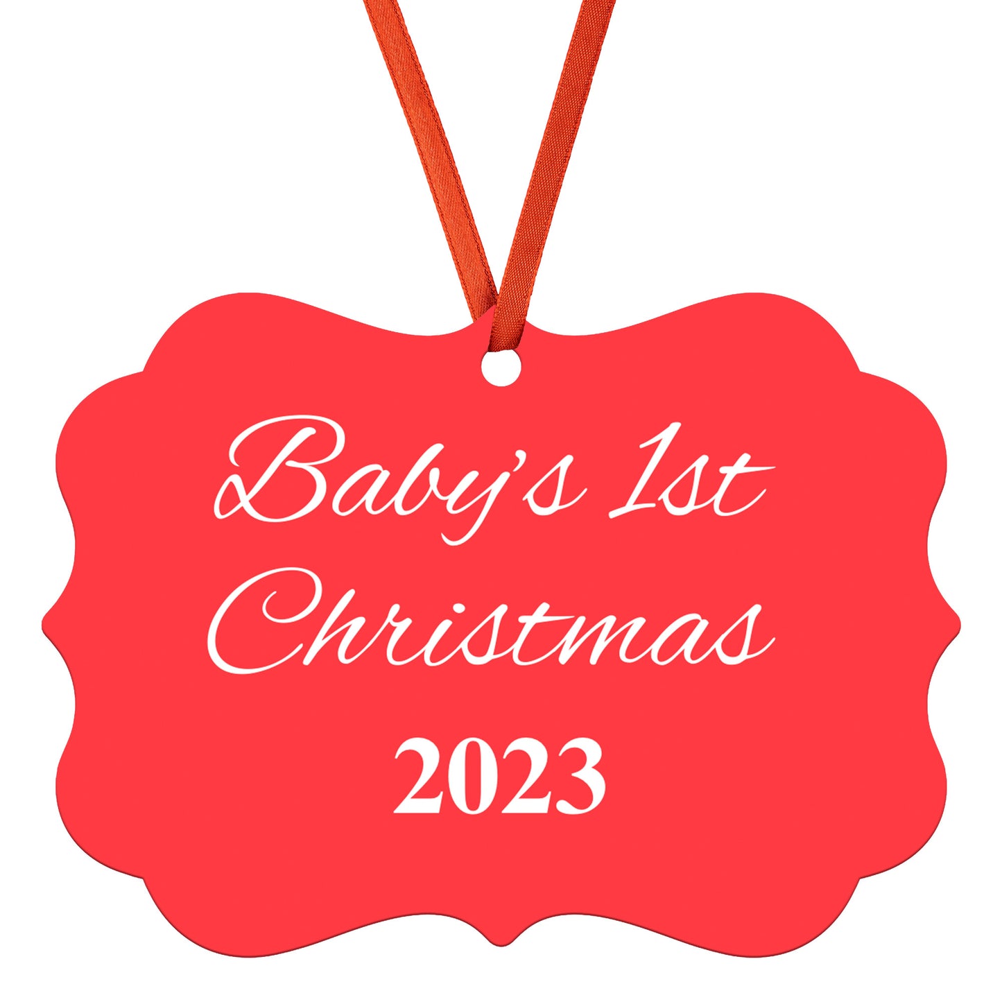 “Baby’s 1st Christmas” Medallion Ornament (Colored Background w/ White Font)