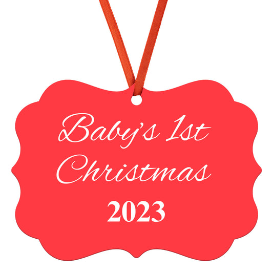 “Baby’s 1st Christmas” Medallion Ornament (Colored Background w/ White Font)