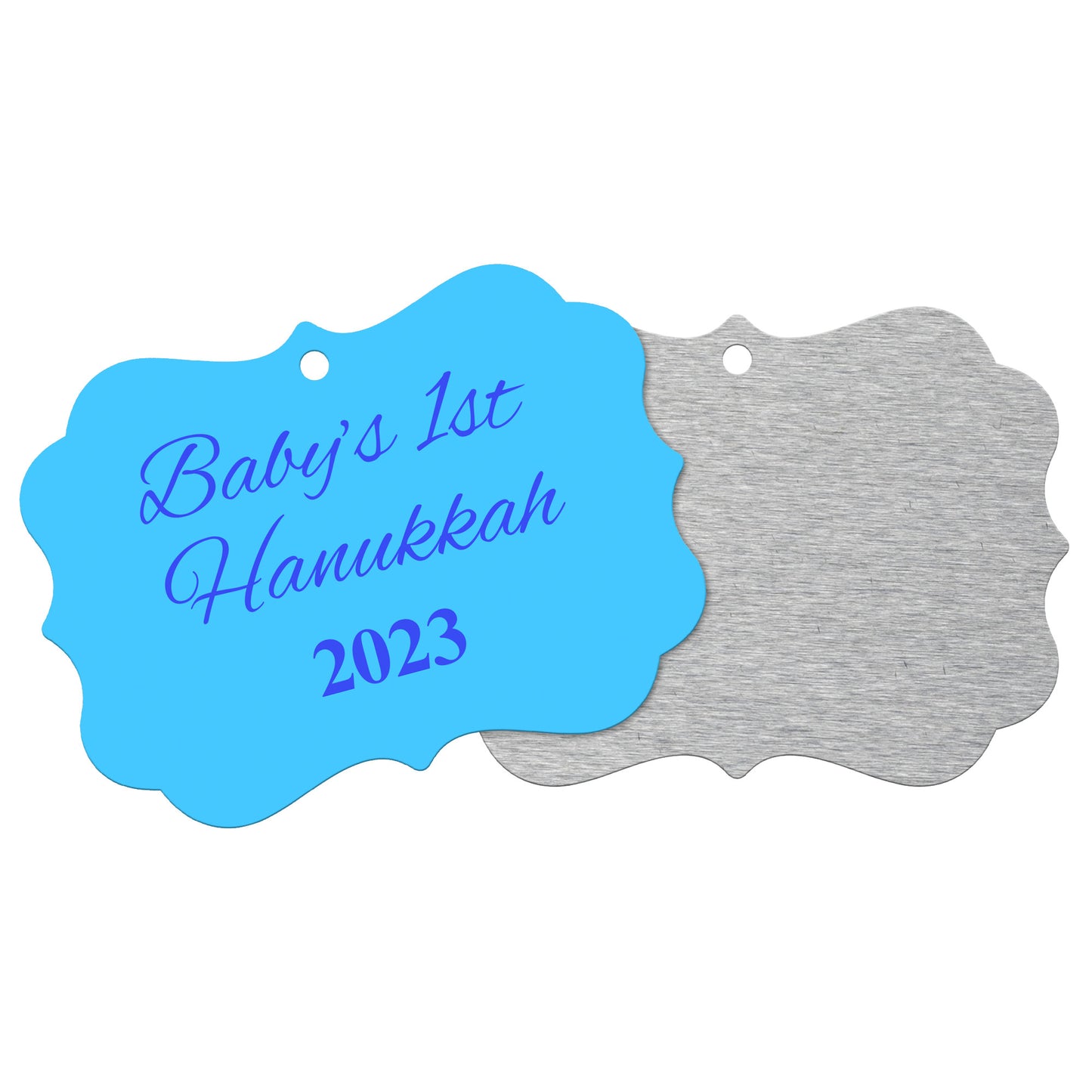 “Baby’s 1st Hanukkah” Medallion Ornament (Colored Background & Font)