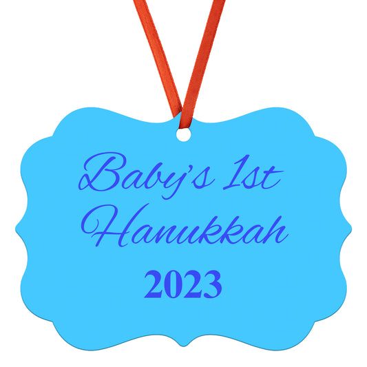 “Baby’s 1st Hanukkah” Medallion Ornament (Colored Background & Font)