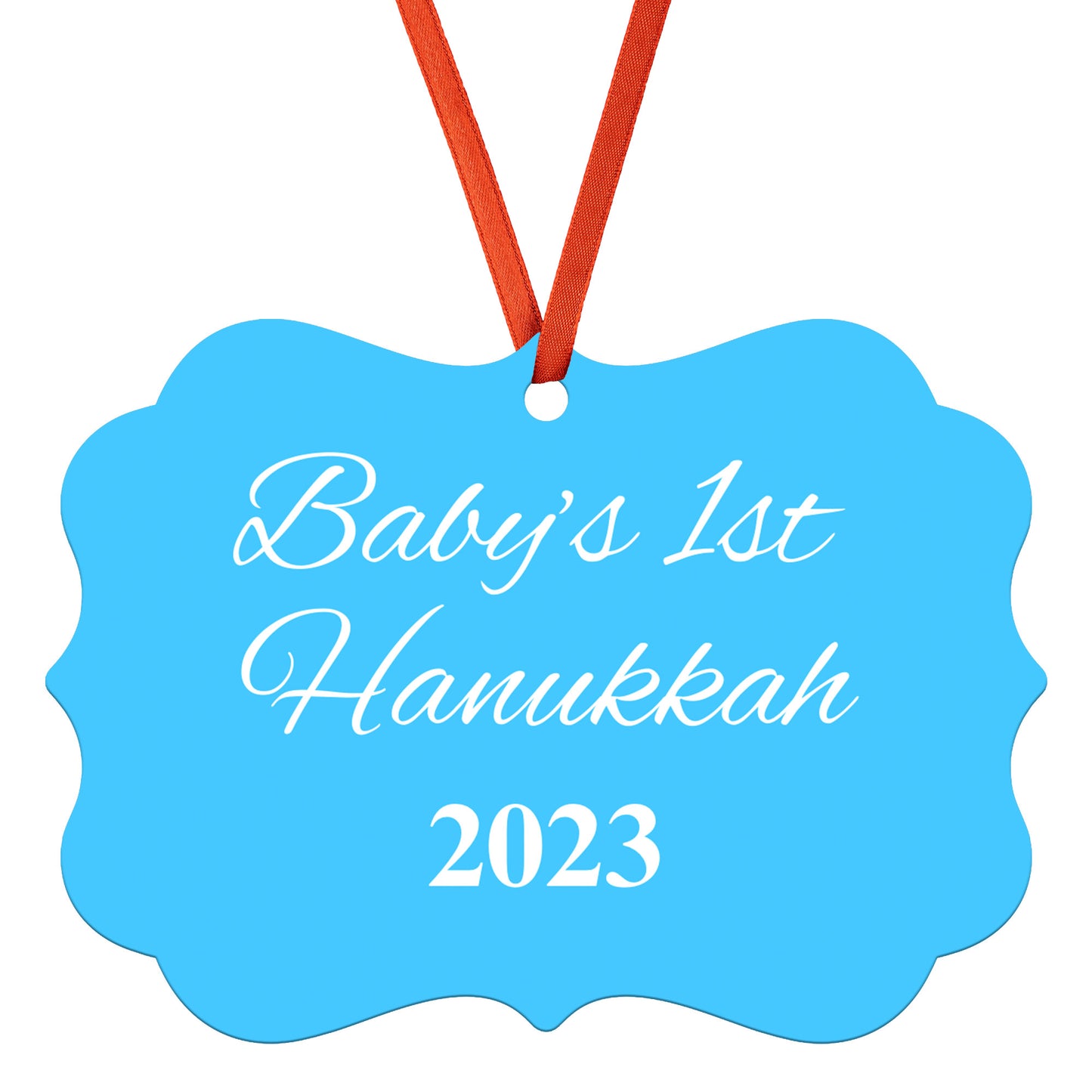 “Baby’s 1st Hanukkah” Medallion Ornament (Colored Background w/ White Font)
