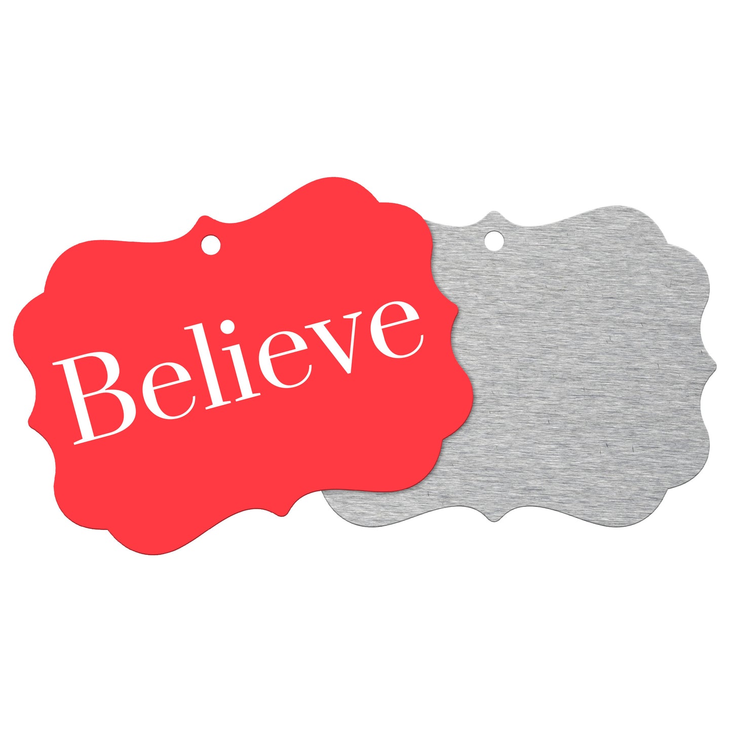 “Believe” Medallion Ornament (Colored Background w/ White Font)
