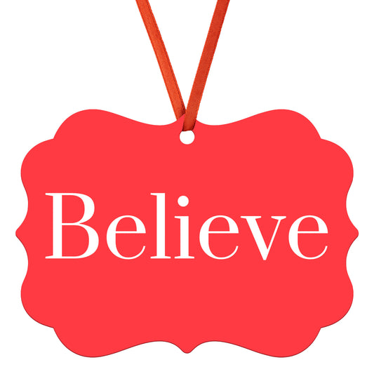 “Believe” Medallion Ornament (Colored Background w/ White Font)
