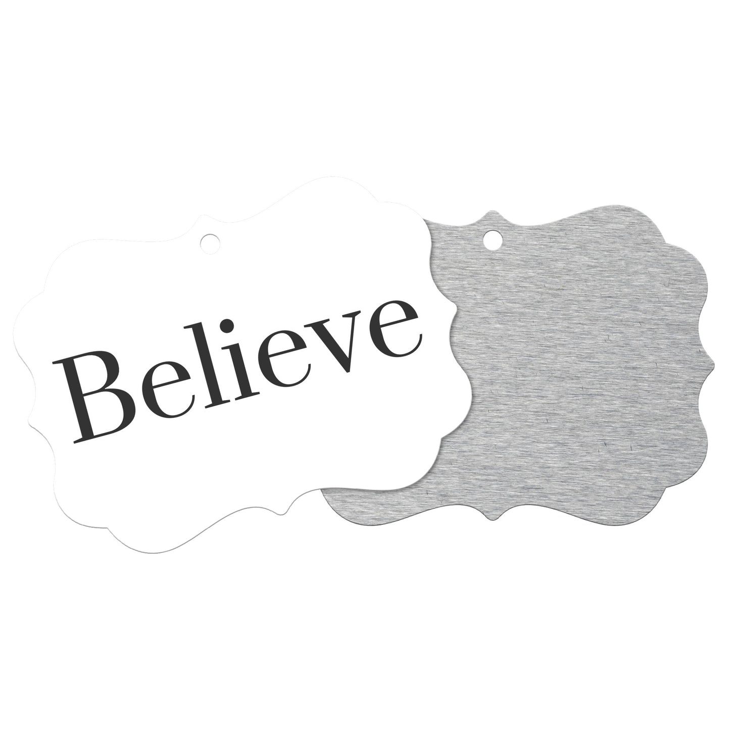 “Believe” Medallion Ornament (White Background w/ Colored Font)