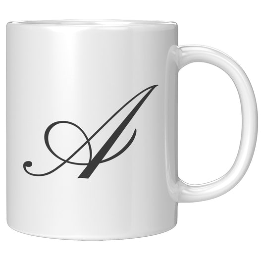 “Pinyon Script” Initial Mug (White Mug w/ Black Font)