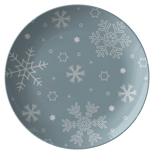 Blue Grey & White Snowflake Plate