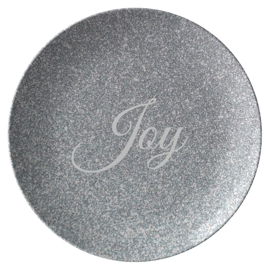 Cursive “Joy” Plate (Silver Glitter Background)