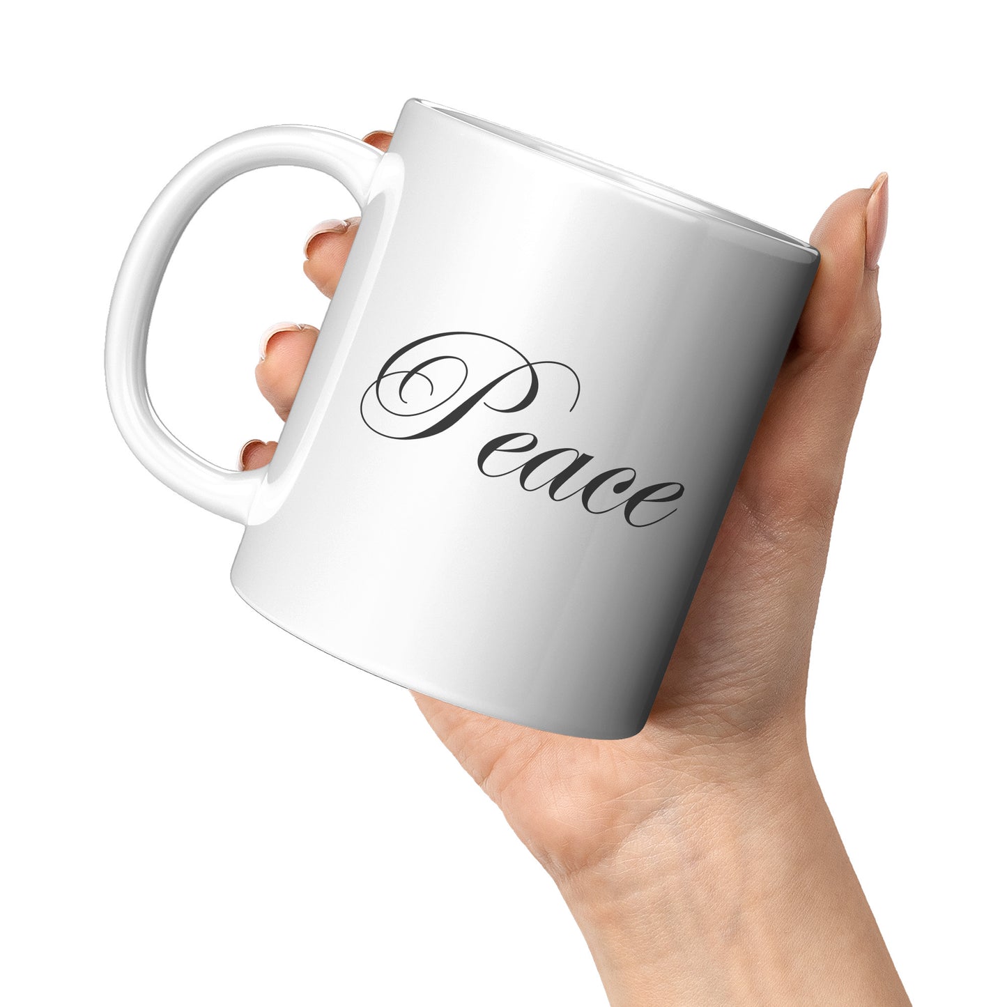 Cursive “Peace” Mug