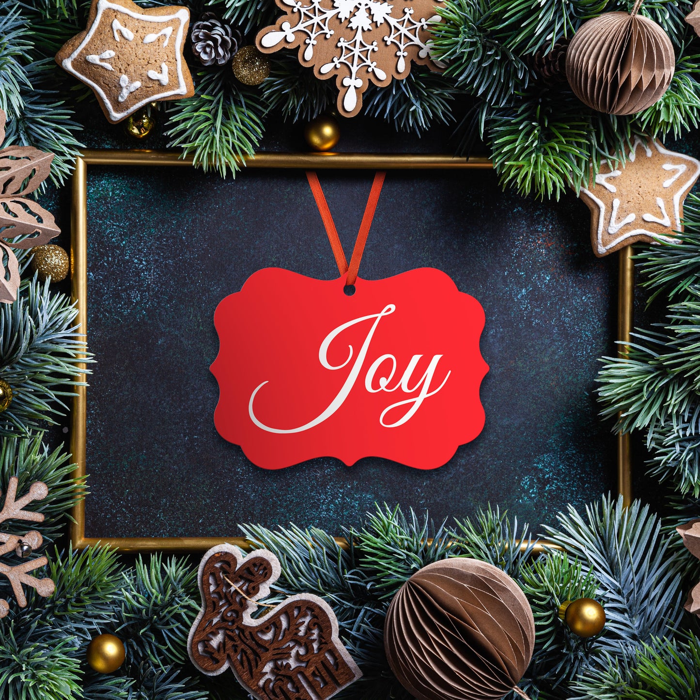 “Joy” Medallion Ornament (Colored Background w/ White Font)