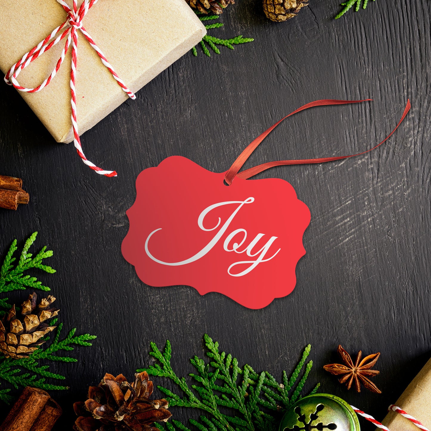 “Joy” Medallion Ornament (Colored Background w/ White Font)