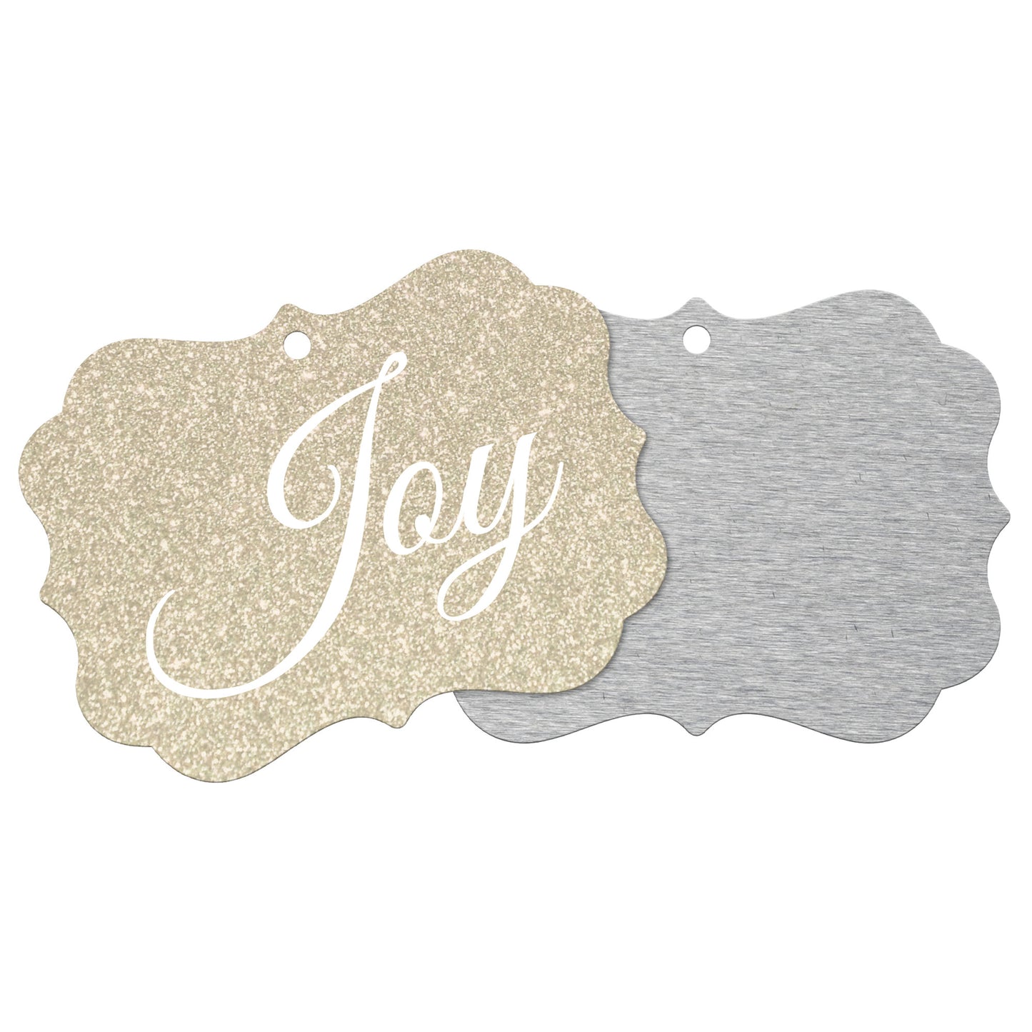“Joy” Medallion Ornament (Gold Glitter Background)
