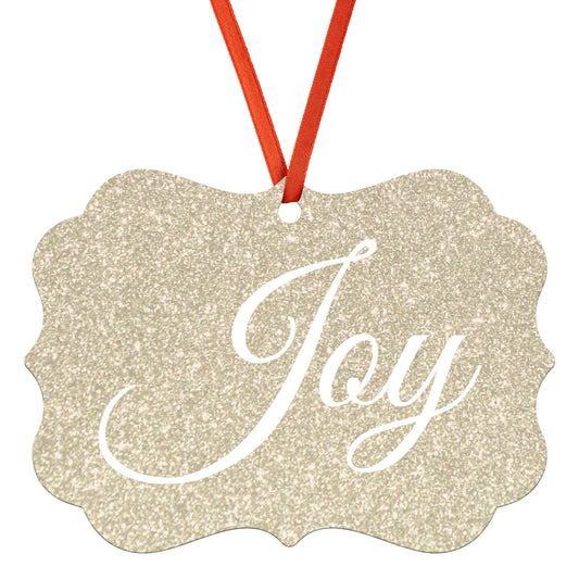 “Joy” Medallion Ornament (Gold Glitter Background)