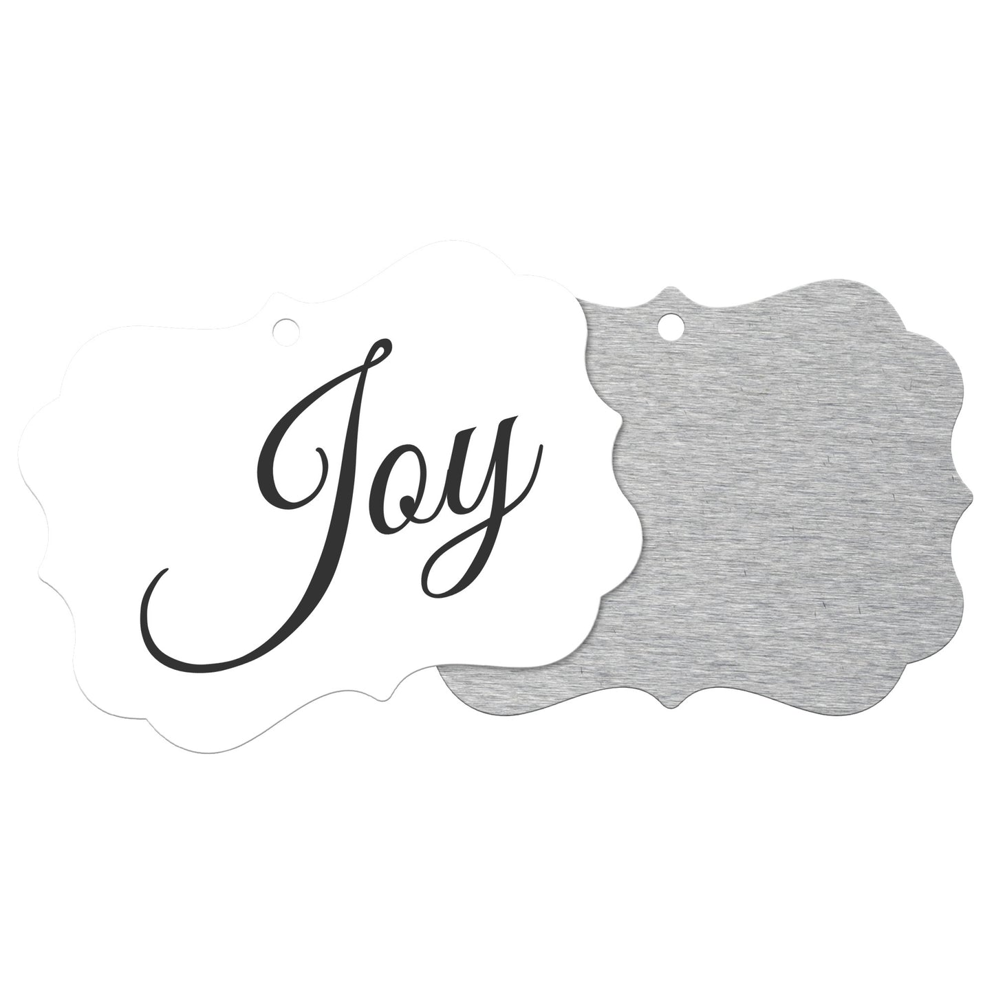 “Joy” Medallion Ornament (White Background w/ Colored Font)