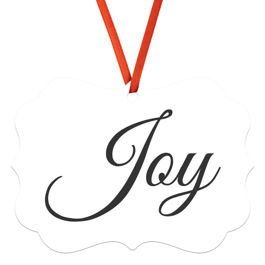 “Joy” Medallion Ornament (White Background w/ Colored Font)