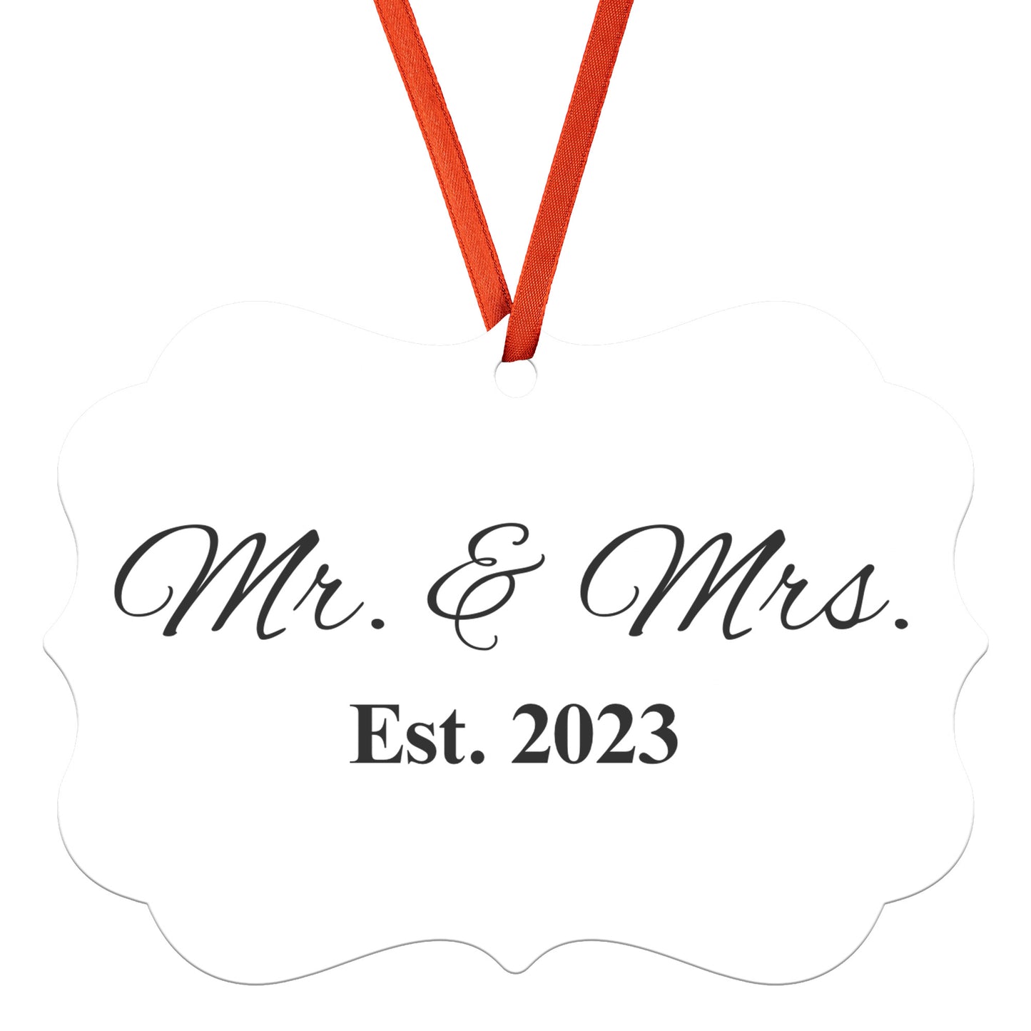 “Spouses Est. 2023” Medallion Ornament (White Background w/ Black Font)