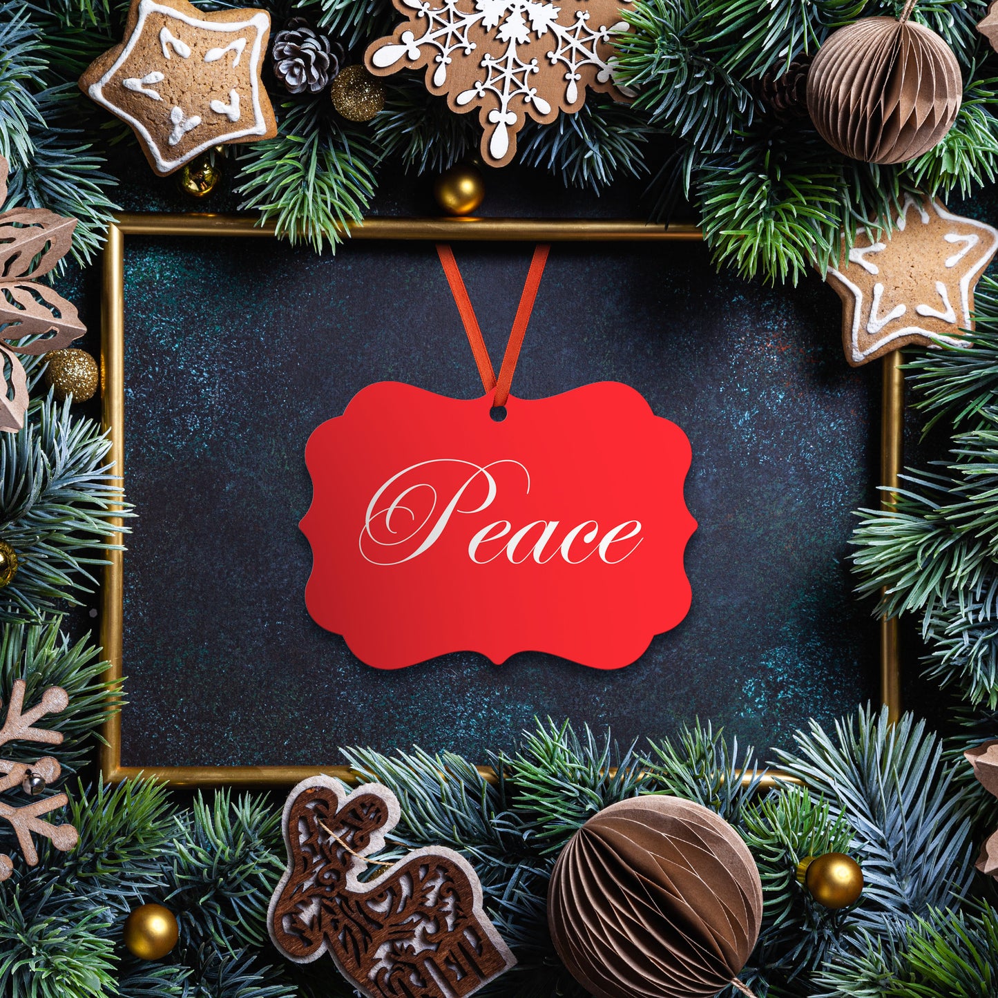 “Peace” Medallion Ornament (Colored Background w/ White Font)