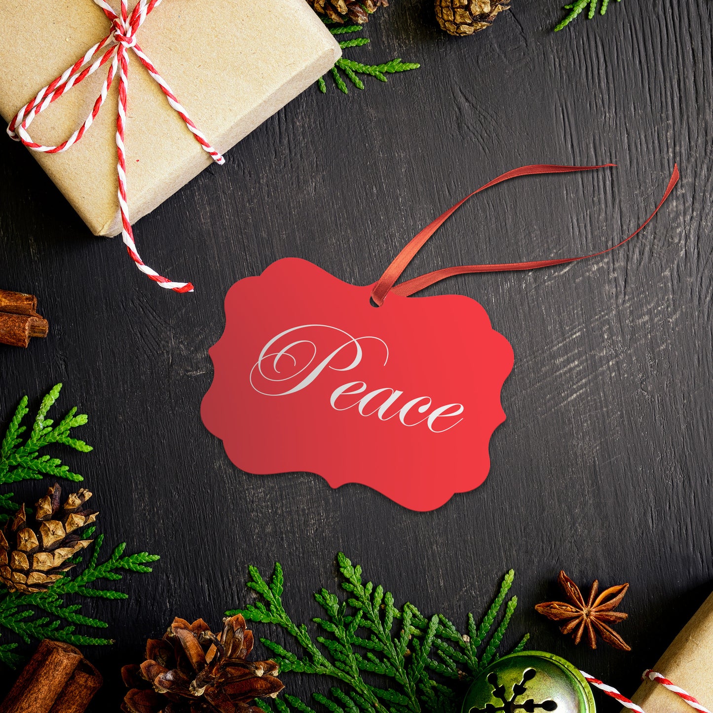 “Peace” Medallion Ornament (Colored Background w/ White Font)