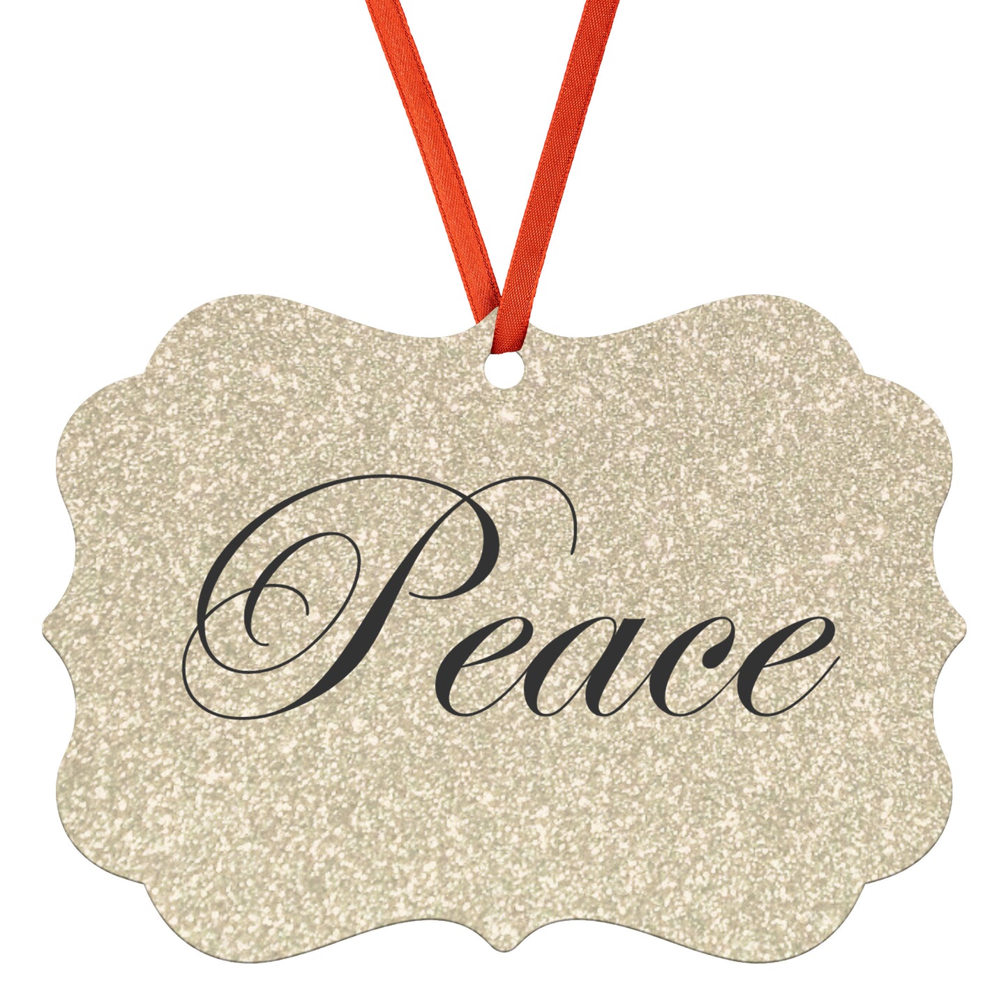 “Peace” Medallion Ornament (Gold Glitter Background)