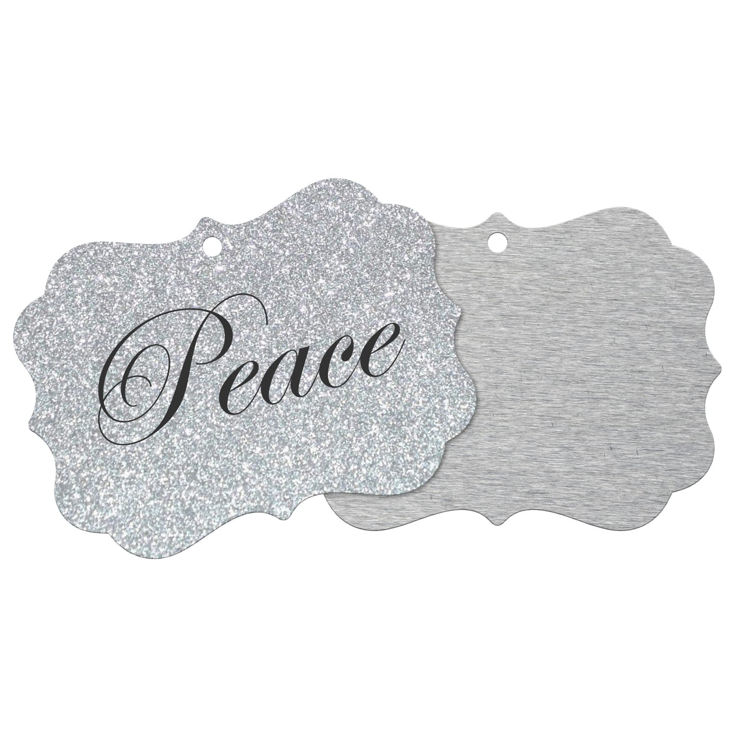 “Peace” Medallion Ornament (Silver Glitter Background)