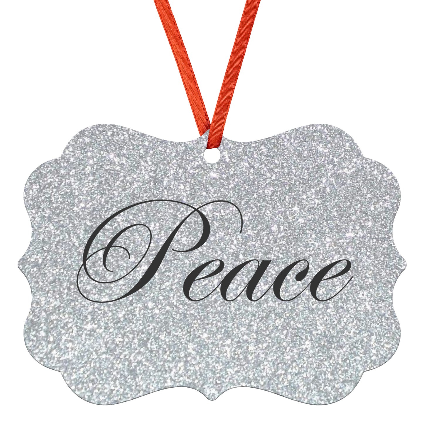 “Peace” Medallion Ornament (Silver Glitter Background)