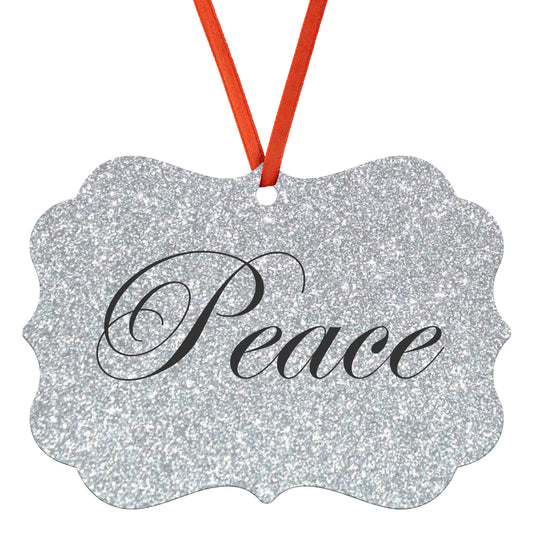“Peace” Medallion Ornament (Silver Glitter Background)