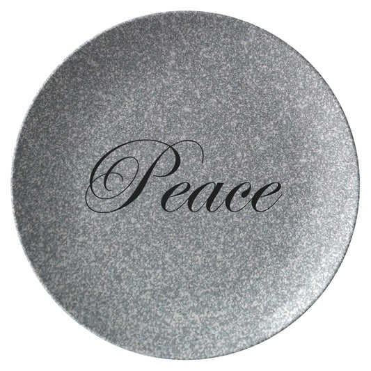 Cursive “Peace” Plate (Silver Glitter Background)