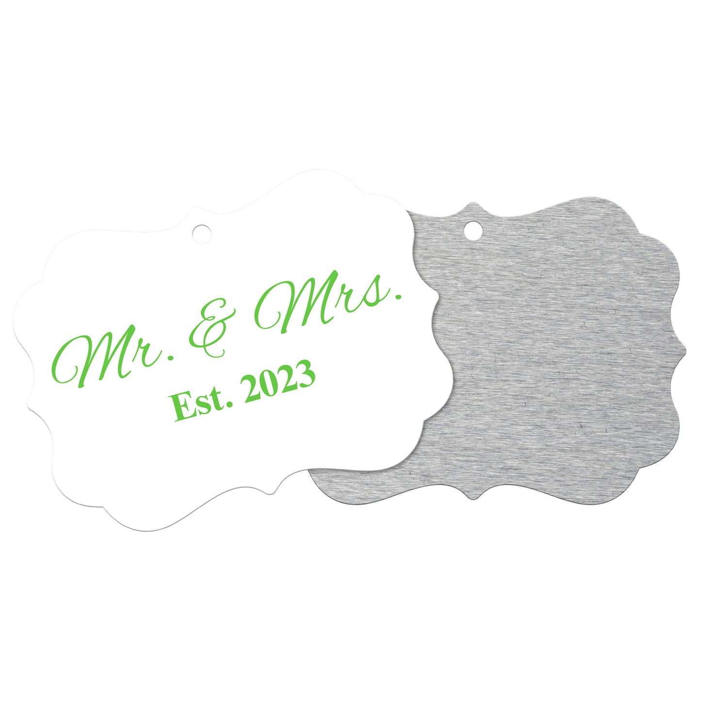 “Spouses Est. 2023” Medallion Ornament (White Background w/ Green Font)