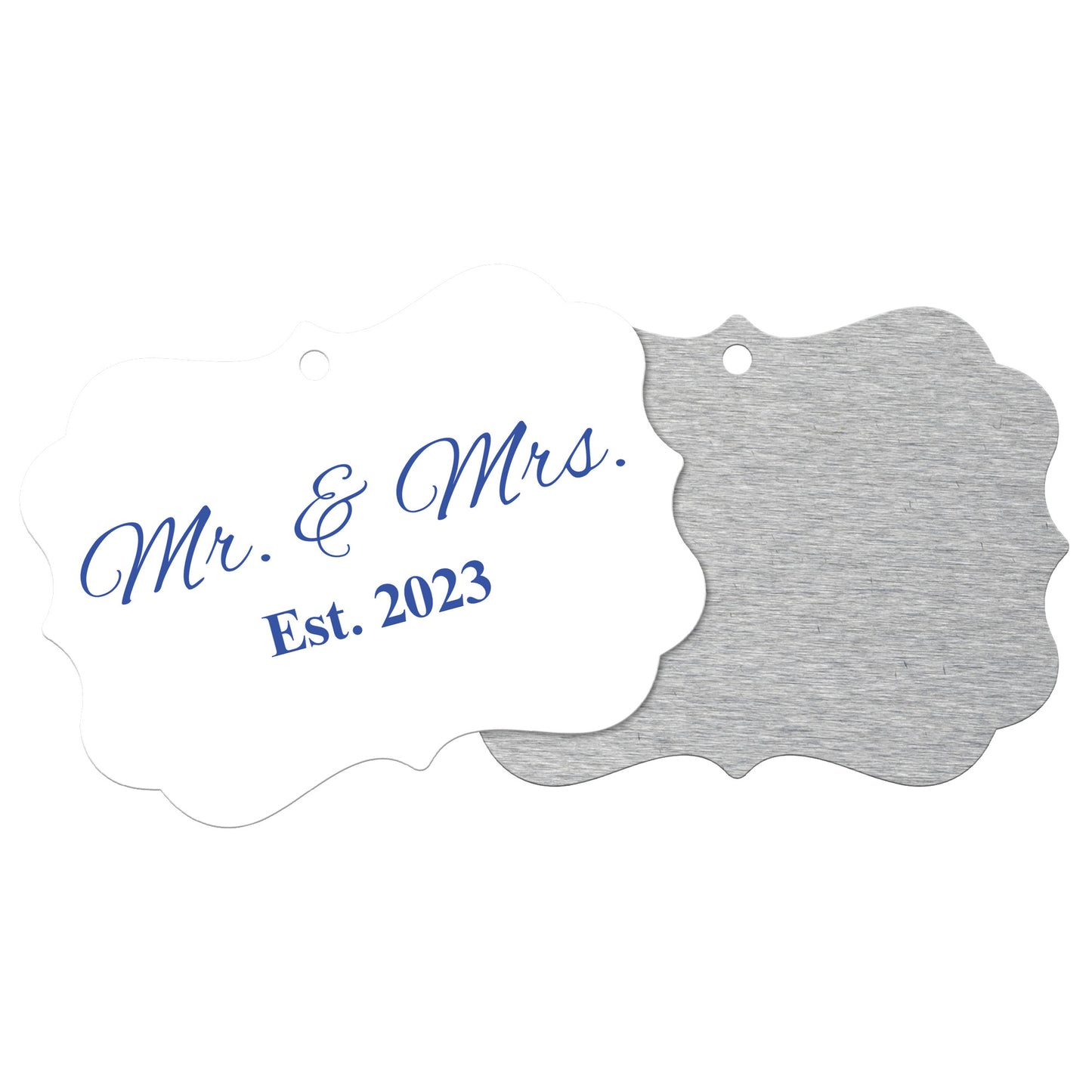 “Spouses Est. 2023” Medallion Ornament (White Background w/ Navy Font)