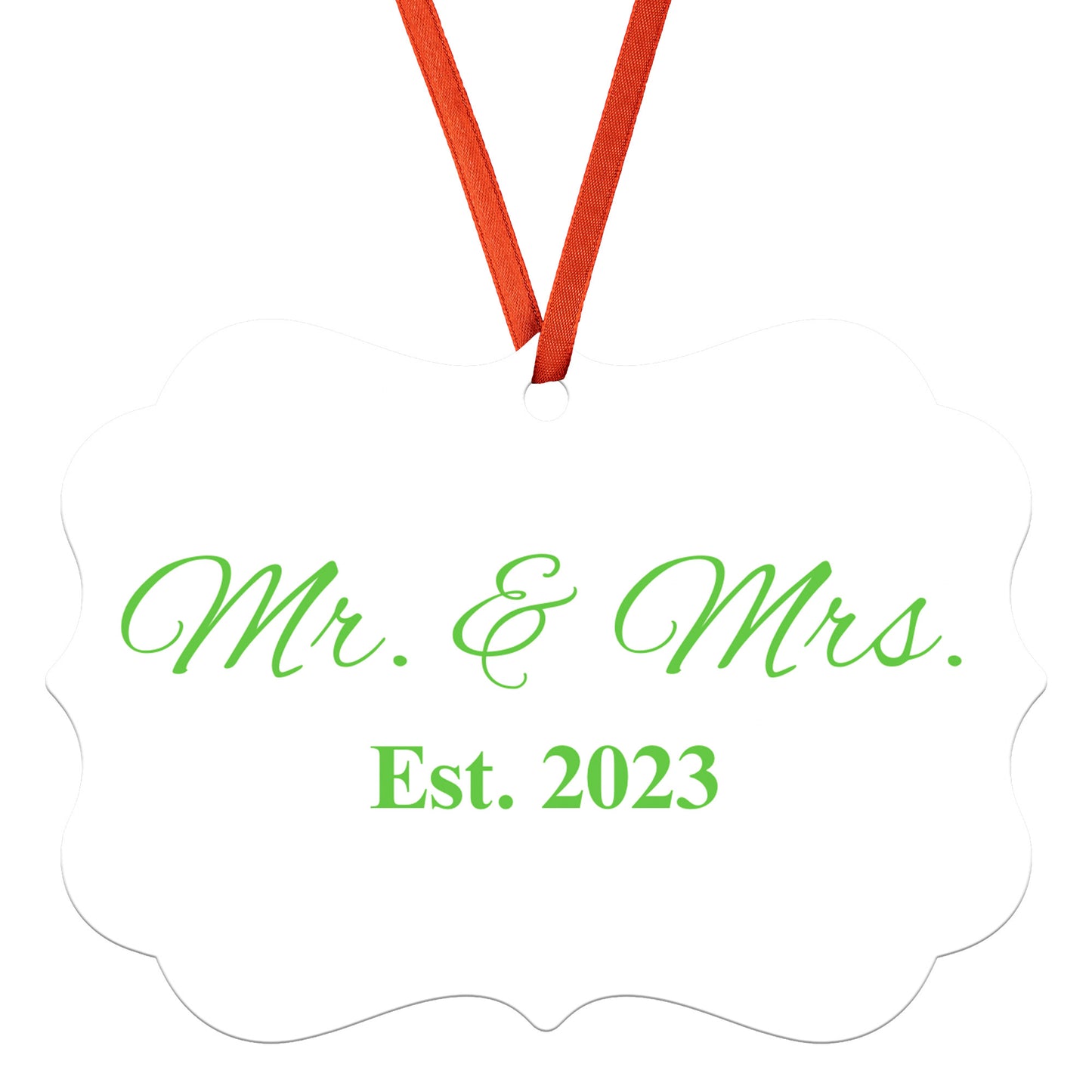 “Spouses Est. 2023” Medallion Ornament (White Background w/ Green Font)