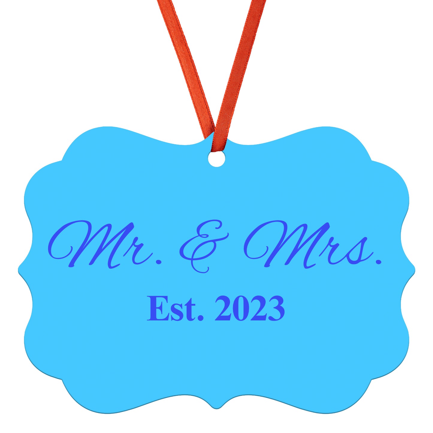 “Spouses Est. 2023” Medallion Ornament (Light Blue Background w/ Royal Blue Font)