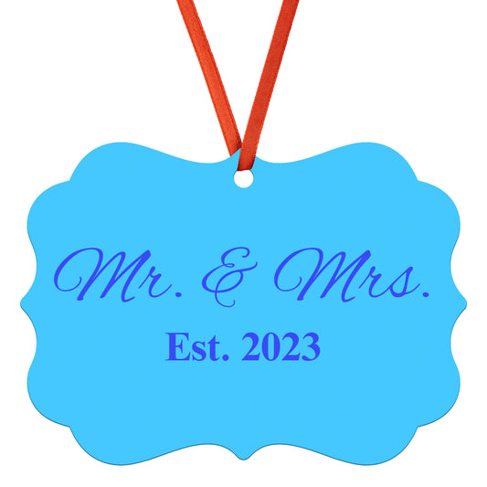 “Spouses Est. 2023” Medallion Ornament (Light Blue Background w/ Royal Blue Font)