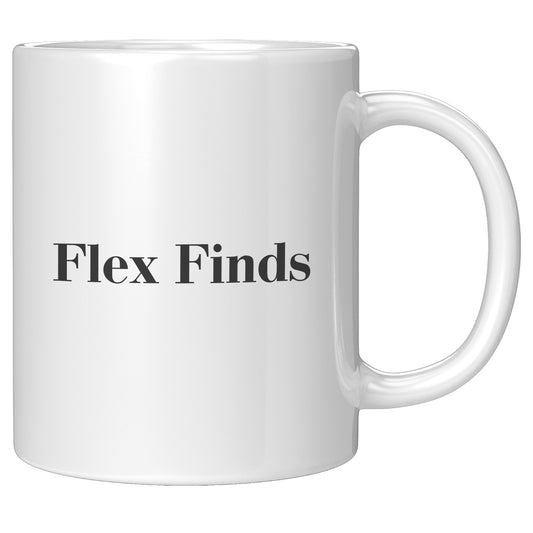 White “Flex Finds” Logo Mug
