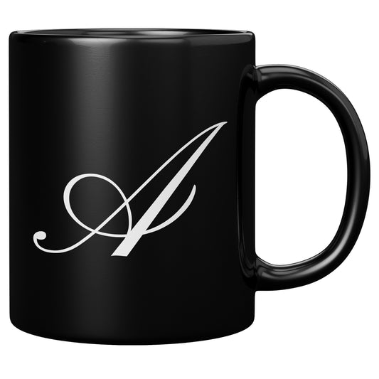 “Pinyon Script” Initial Mug (Black Mug w/ White Font)